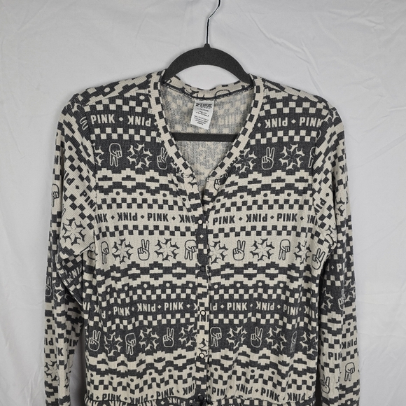 Victoria's Secret Pink Thermal Printed One Piece Long Jane Sleepwear sz L - Picture 2 of 7